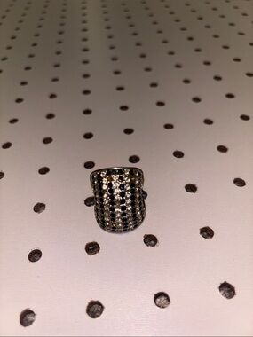 Sterling Silver Black and White Pave Dome Ring
